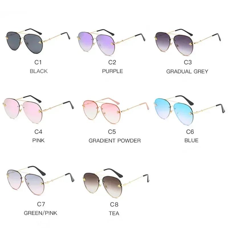Fashion Luxury Rimless Metal Frame Bee Sunglasses Women Men Vintage Round Oversized Mirror Sun Glasses Brand Designer UV400