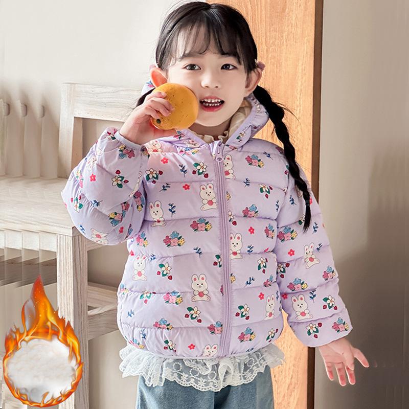 

Girls warm cotton-padded clothes fashion winter baby girl thickened short cotton-padded jacket children s autumn cute cartoon print purple coats 140cm темно-синього кольору