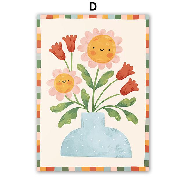 Colorful Bear Rabbit Cat Mouse Flower Leaf Abstract Animal Posters Prints Wall Art Canvas Painting Pictures Baby Kids Room Decor