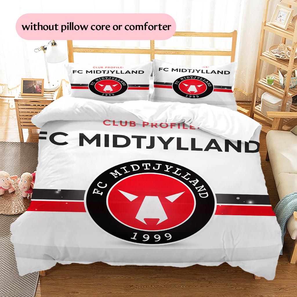 FC Midtjylland Pattern Bedding Quilt Set Home Decoration Gift (1 * Duvet Cover + 2 * Pillowcase Without Core)