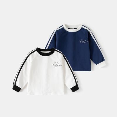 T-shirt a manica lunga da ragazzo Primavera Autunno Stampa Dinosauro Morbido Top Casual per Bambino Piccolo