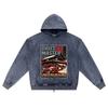 DTG Print Knitted Denim Zip-Up Hoodie Drift Master Brother Print Zipper Hoodies  