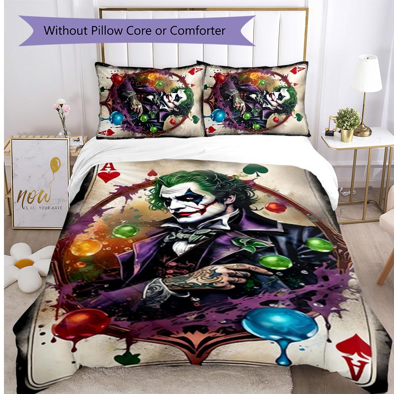 Joker Pattern Printed 3PCS Bedding Set, Soft Skin-Friendly Washable Duvet Cover & Pillowcases Set