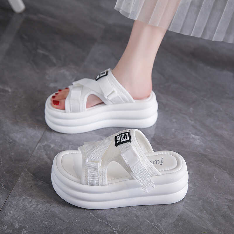 Fashion Summer Women Buckle Slippers Flip-Flops Beach Shoes Wedge Heels Slides Woman Platform Slippers Candy Colors Outside Sandals 7cm
