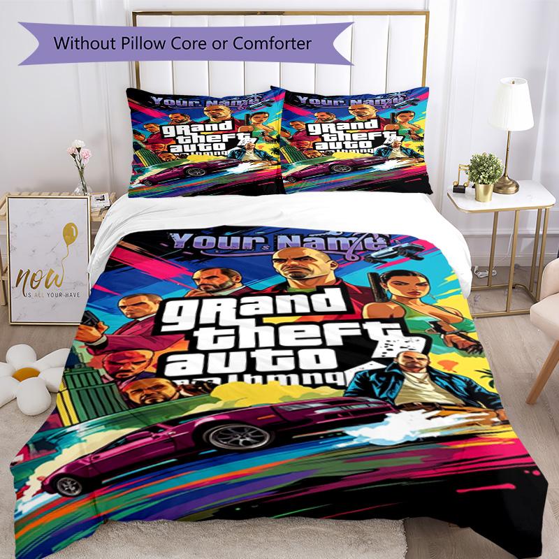 Gta Customize Text Duvet Cover Set Suitable for Study room Wrinkle Resistant Custom Room Decor Best for Christmas
