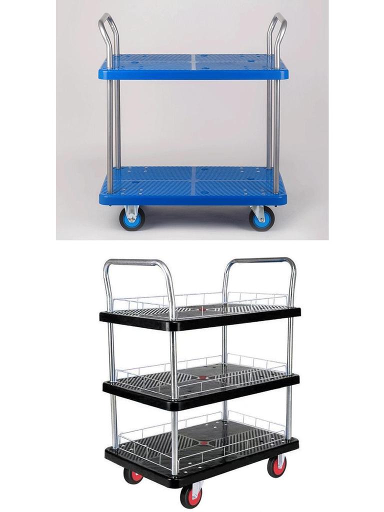 Double-Layer Hand Truck with Three-Tiered Fence for Transporting Goods