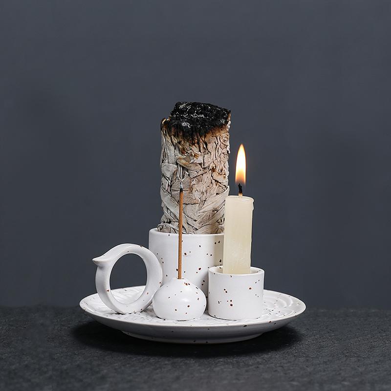 Sfeșnic ceramică, decoratiuni pentru dormitor, raft de cărți, tavă decorativă pentru tămâie, tavă multifuncțională pentru acasă