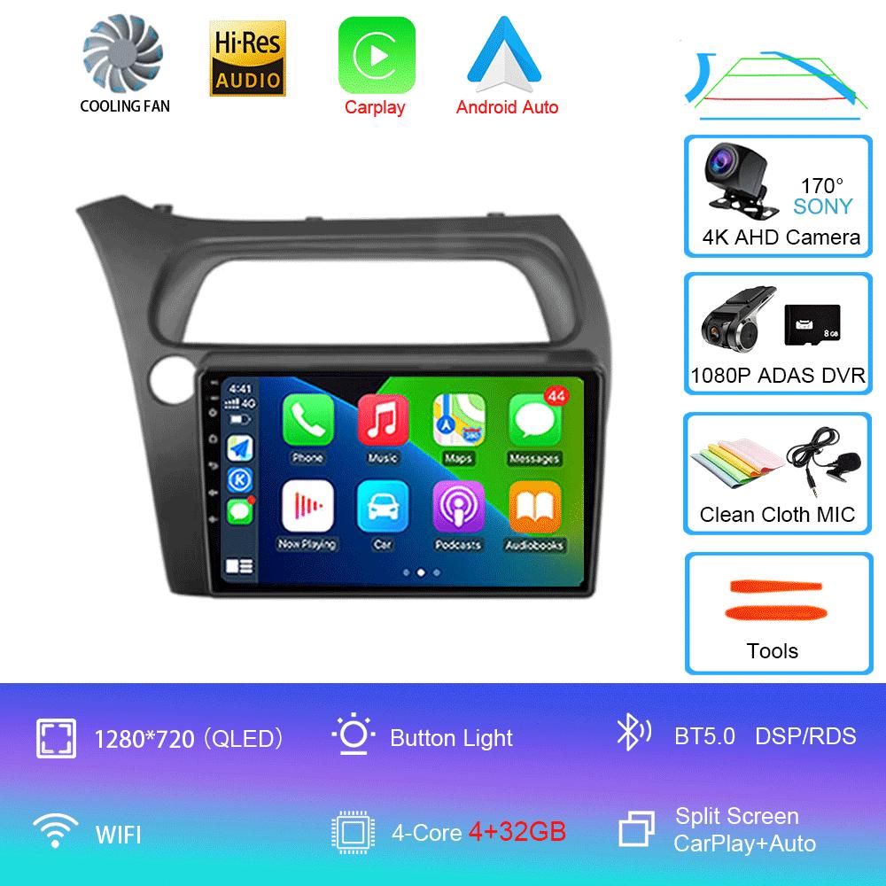 Android 14 Car Radio Carplay Auto WIFI+4G For Honda Civic Hatchback 2006 2007 2008 2009 2010 2011 Multimedia Player 2 DIN Stereo