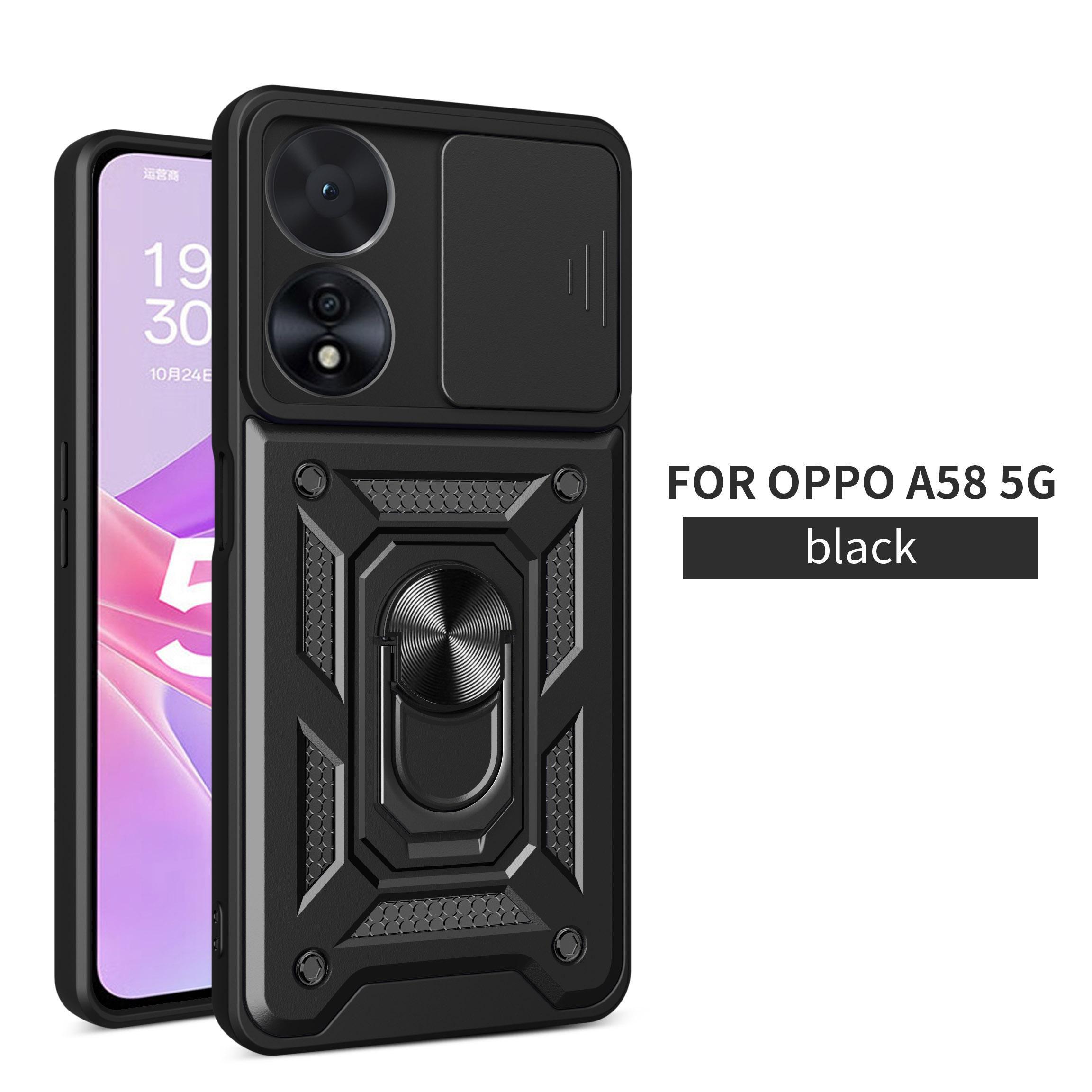 

For OPPO A58 Case OPPO A78 Cover OPPO A98 A38 A18 58 4G 5G Magnetic Ring Holder Armor Phone Case Slide Camera Protect Back Cover OPPO A58 5G