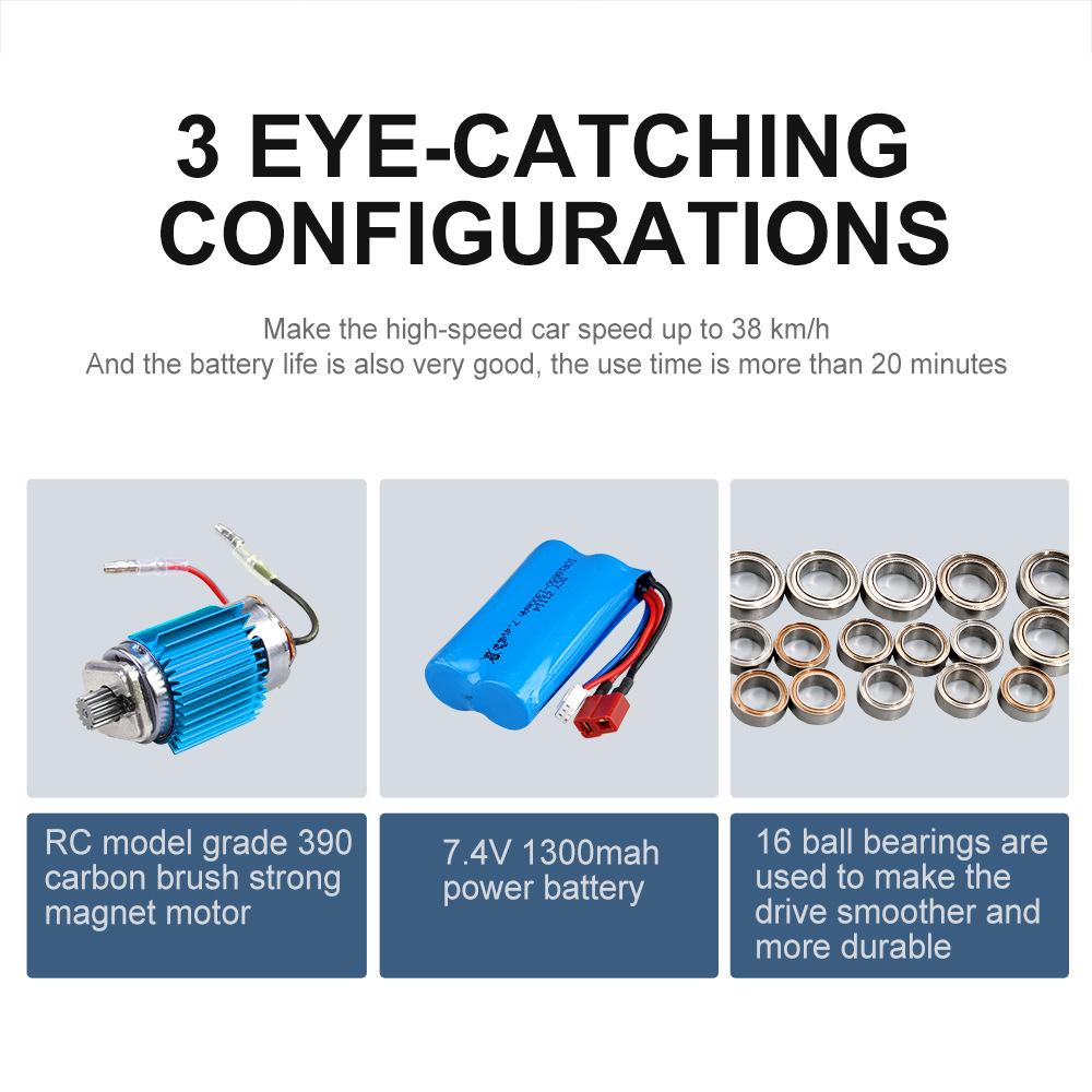 2.4G Remote Control High-Speed Off-Road Pickup Truck with Lights, Speed Up to 38KM/H, Stepless Speed Change Model Car.