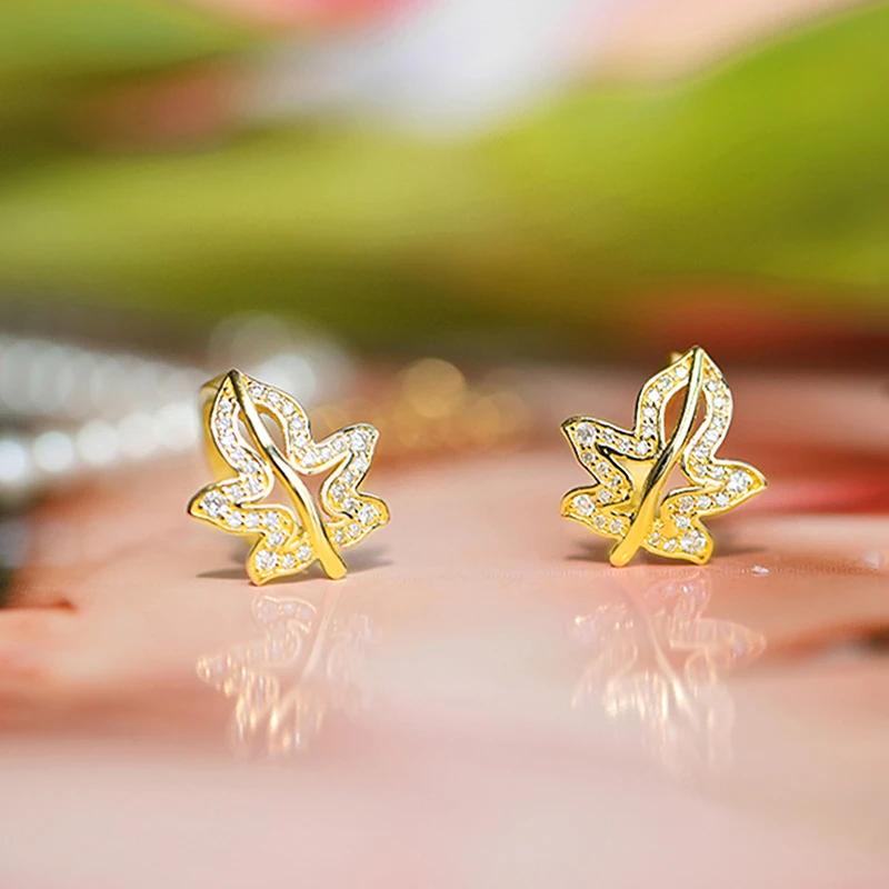 

Huitan Fresh Style Leaf Earrings for Women Gold Color Temperament Female Earrings Wedding Party Luxury Trendy Zircon