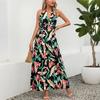 Dame Temperament Neck Print Bohemian Dress Holiday Beach Maxi Dress