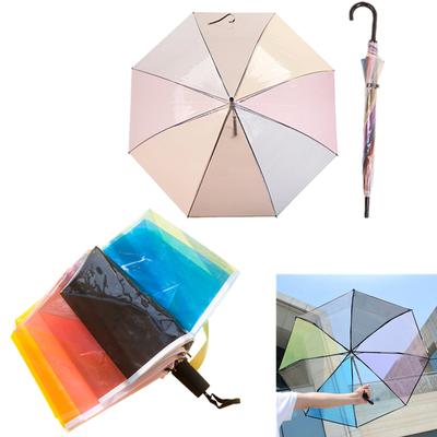 Transparent Clear Colour Umbrella Creative Rainbow Kids Small Fresh Long Handle Automatic Rainny Umbrella Laser Umbrella
