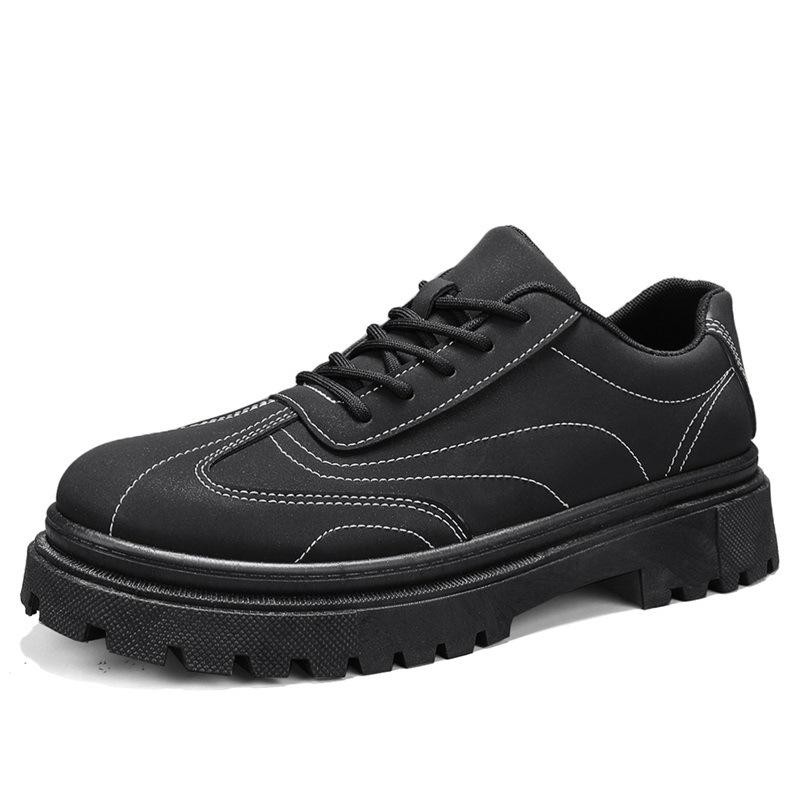 

Men s retro style fashion solid color small black shoes low-top lace-up tooling shoes outdoor platform short leather boots 39