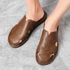 Men Slippers Handmade Simple Flats Brown Leather Sandals Black Summer Roman Sandals Closed Toe Beach Shoes Plus Size