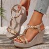 Women's Summer New Arrival Wedge Heel Chunky Sole Rhinestone Sandals - Plus Sizes