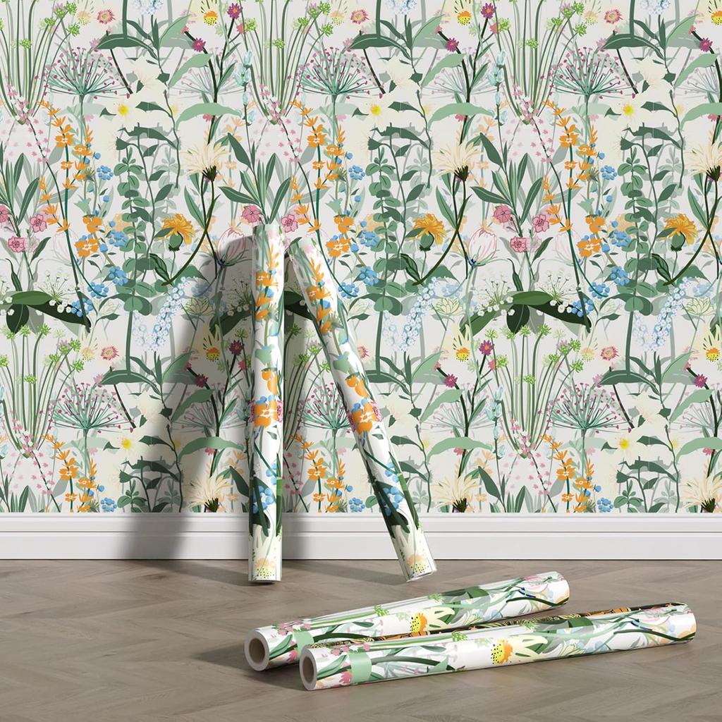 Vintage Floral Peel and Stick Wallpaper Bouquet Floral White Self Adhesive Wallpaper for Bedroom Furniture Paper Removable
