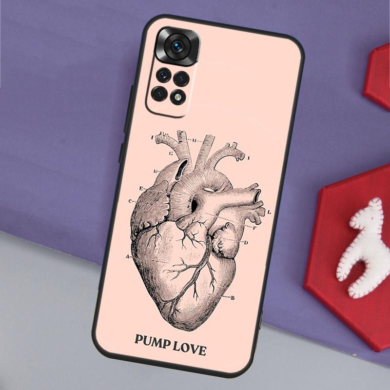 Vintage Anatomical Heart Brain Phone Case For Xiaomi Redmi Note 12 12S 11 11S 10 10S 9 9S 8 Pro Redmi 12 9C 10C 12C Cover
