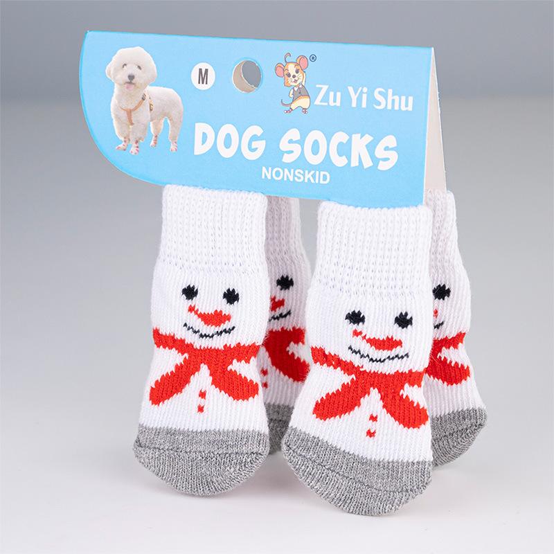 Christmas Pet Knitted Socks for Small Dogs Cat Shoes Chihuahua Boots for Winter Warm Indoor Wear Slip On Paw Protector