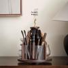Wooden Rotating Makeup Brush and Lipstick Organizer with Large Capacity
