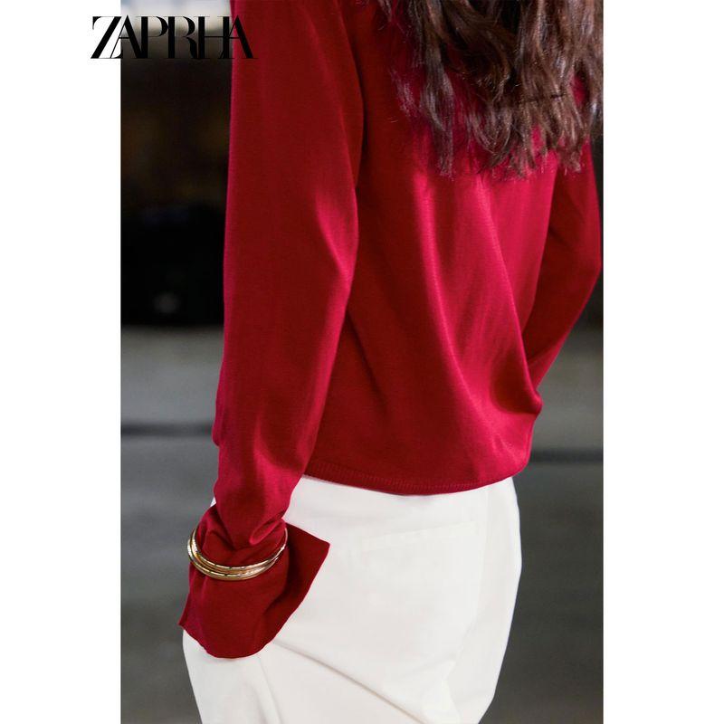 Zaprha 2025 Summer New Single Row Multi-Buckle Decoration Long sleeve V-neck Fine Needle Knit cardigan Outerwear 9598088