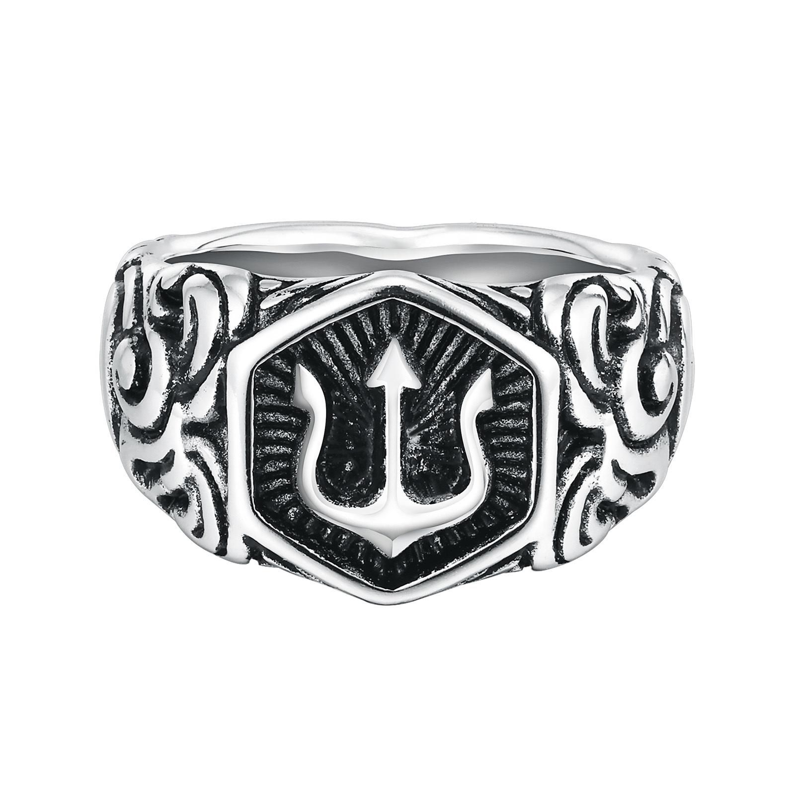

Mprainbow Mens Tridant Signet Ring, Waterproof Stainless Steel Geometric Top Stamp Finger Band, Rock Punk Gifts for Him Jewelry 12