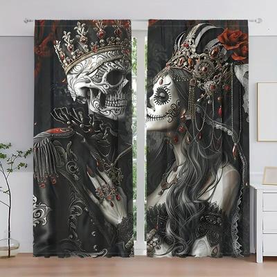 Gothic Style Skull King and Queen Dark Pattern Printed Curtains, Window Decorations, Home Decorations, Room Decorations