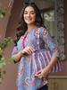 Blue Floral Printed Sequinned Pure Cotton Top