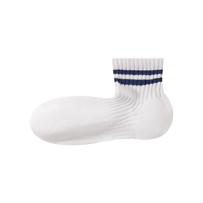 Men's Spring and Summer Mid-calf Socks, White Striped Mesh Breathable and Antibacterial Short Socks