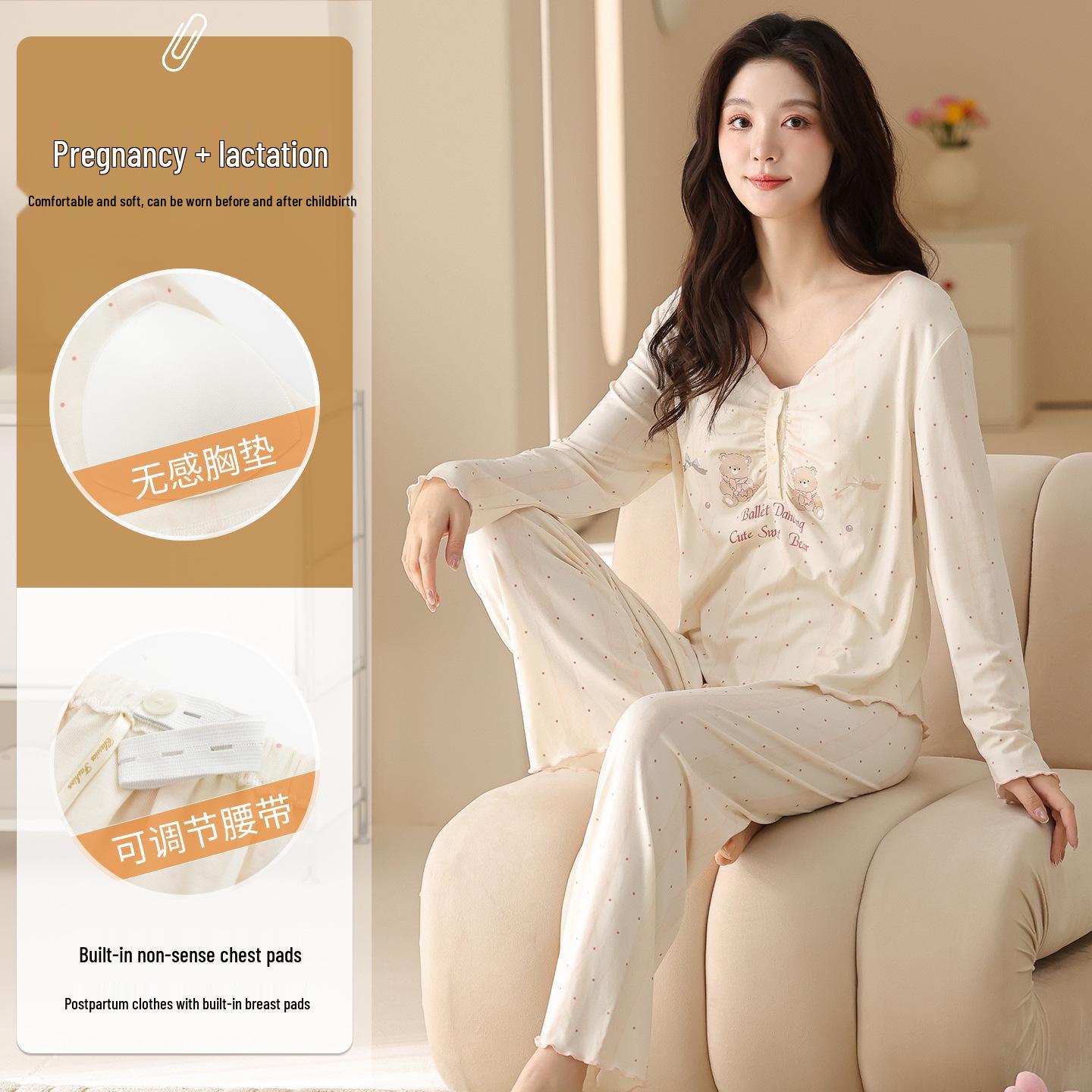 

Maternity Stretch Cotton Ribbed Long Sleeve Nursing Wear L