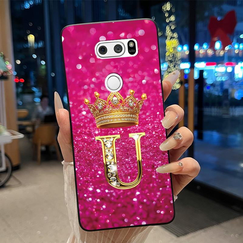 Phone Case For LG V30/V30 Plus/V30S ThinQ/V35 ThinQ Soft Silicone Beautiful Trendy Crown Letter Pattern Black Case Casing