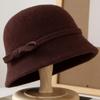 Hepburn style wool bucket hat female French retro autumn and winter temperament elegant daughter celebrity versatile bow basin