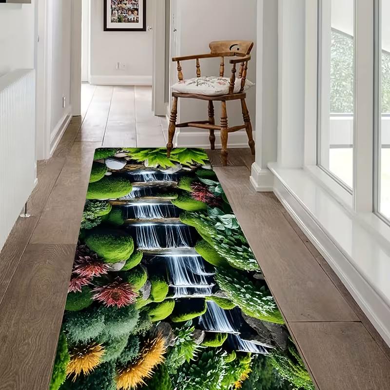 1 Piece of Soft Carpet Anti Slip Floor Mat with Green Leaf Pattern Suitable for Living Room and Kitchen Home Decoration Carpet