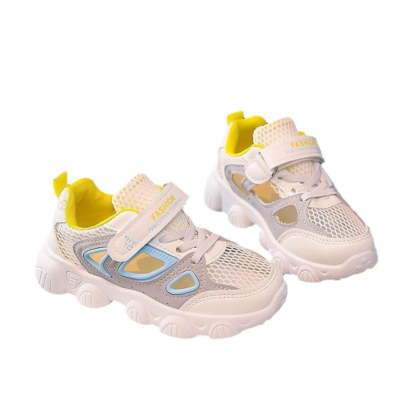 Bright children's single mesh shoes 2025 summer new boys' sports shoes mesh breathable girls hollow casual shoes