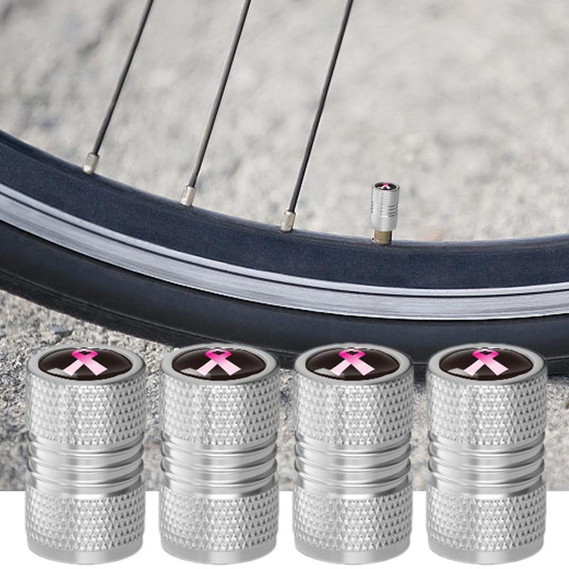 Air Caps For Car Tires 4PCS Aluminum Alloy Pink Ribbon Auto Wheel Air Valve Cap Tire Valve Cover For Cars Trucks Motorcycles