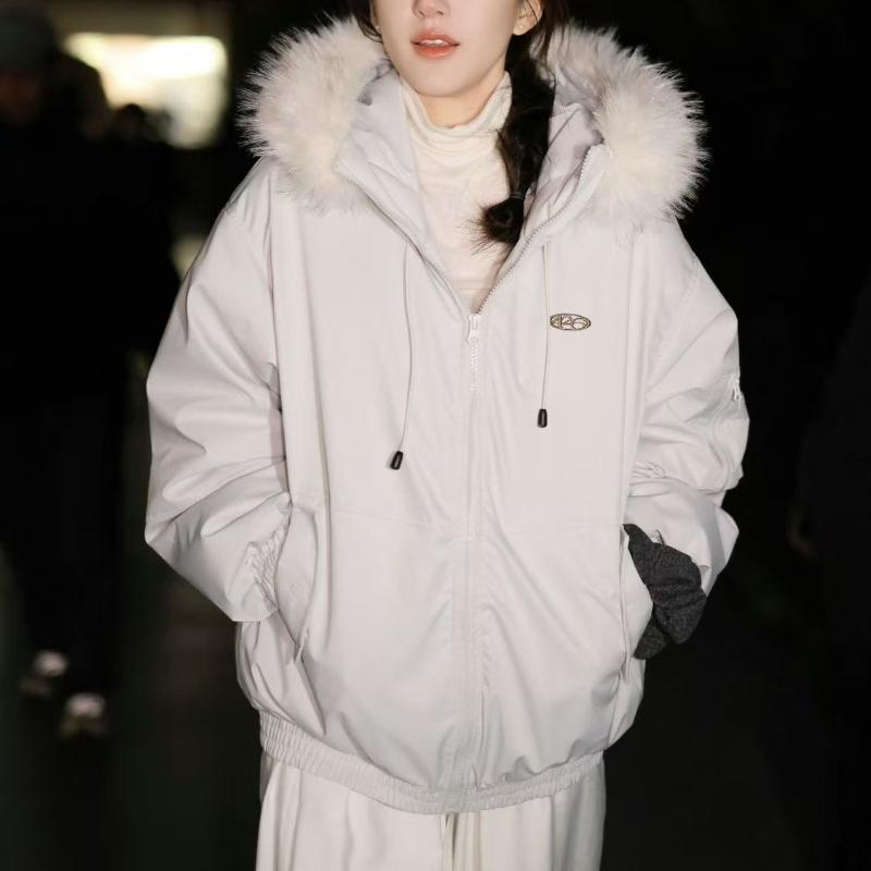 

Зимняя женская рабочая парка, утепленная хлопковая куртка с большим меховым воротником XL бежевый