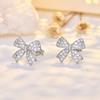 925 Sterling Silver Jewelry Luxury Crystal Bowknot Butterfly Stud Earrings for Women Wedding Party Jewelry for Girls Friend Gift