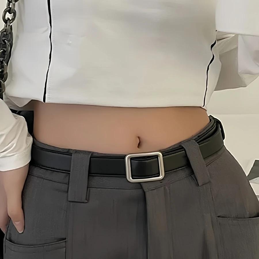 

Женский ремень из искусственной кожи с квадратной пряжкой, джинсовый черный ремень, шикарный роскошный брендовый женский винтажный ремень, женский пояс 105CM чёрный