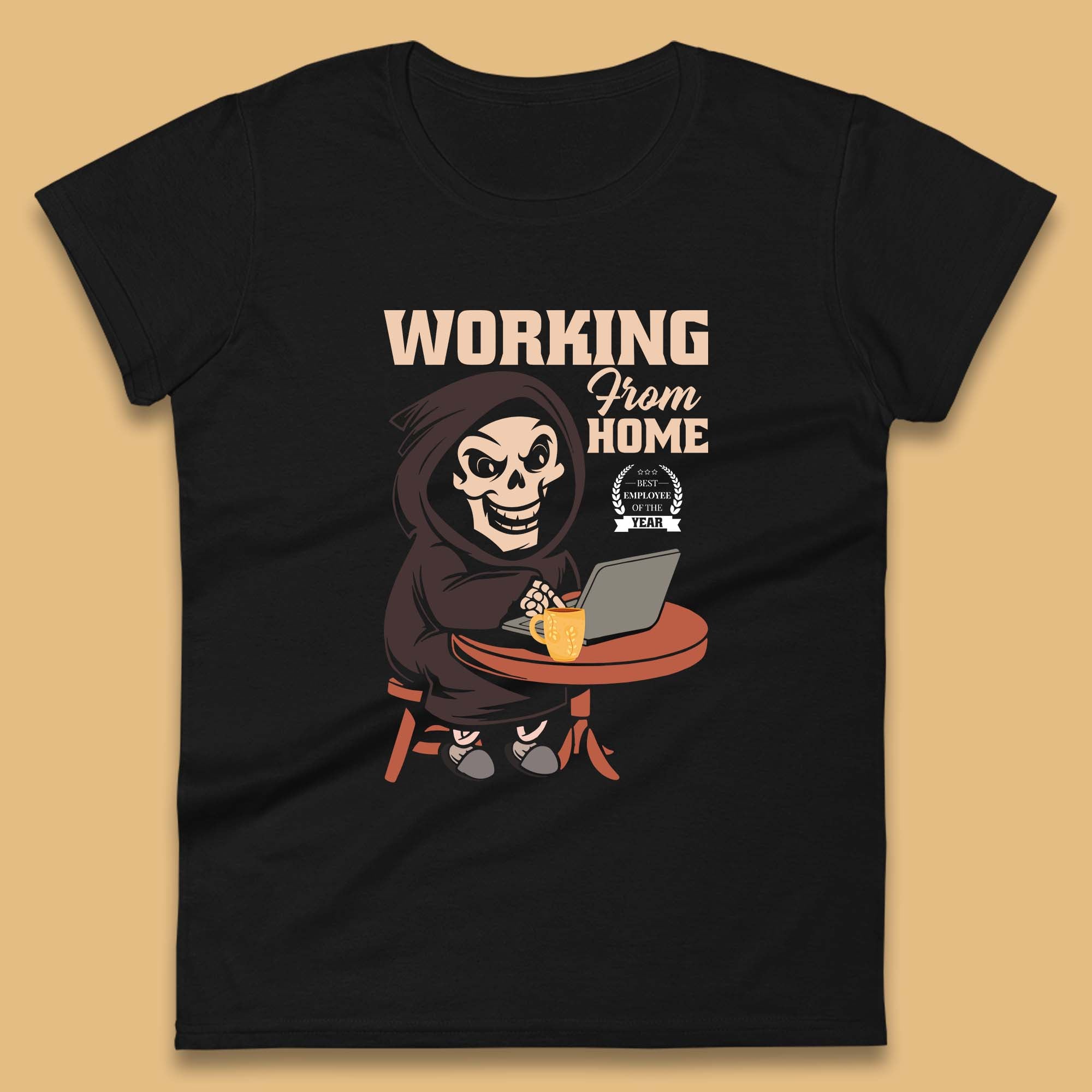 

Working From Home Best Employee Of The Year Funny Death Halloween Womens Tee T Shirt Mens Tops Unisex Top 4XL