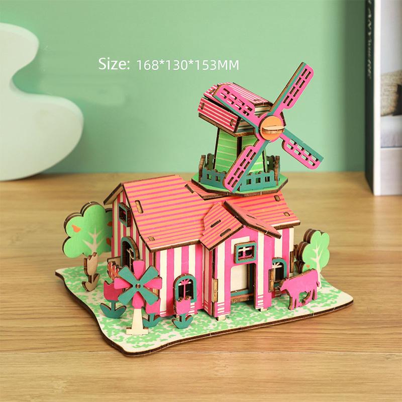 Laser Cutting DIY Houses Villas Building 3D Wooden Puzzle Toy Assembly Model Kits Desk Decoration for Children's Gift
