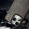 For iPhone 16 Pro Case Crocodile Texture Genuine Cow Leather Coated PC Phone Cover