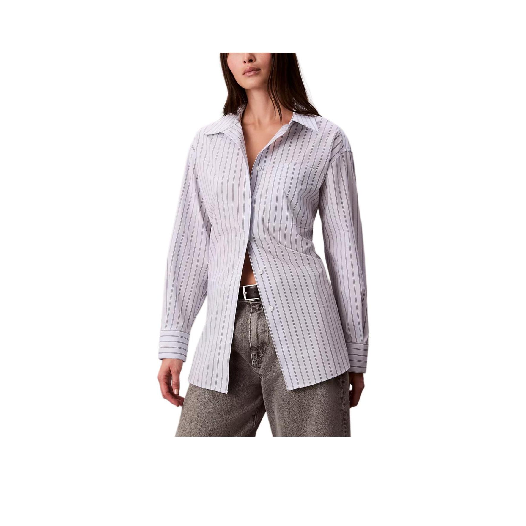 

Calvin Klein Полосатая повседневная свободная рубашка с острым воротником и длинными рукавами Женские рубашки 47D198G-R9H XS