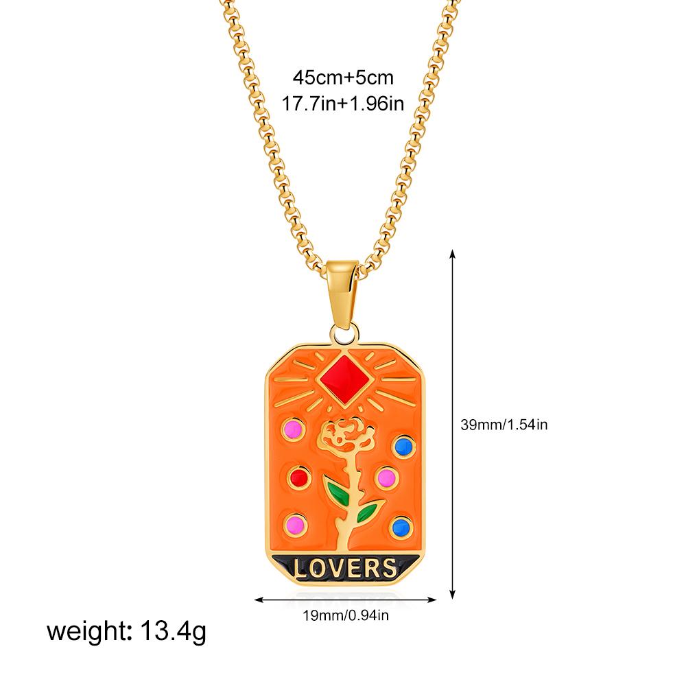 New Design Colorful Enamel Tarot Cards Pendant Necklaces 18K Gold Plated Sun Star Moon Box Chain Choker Jewelry for Women