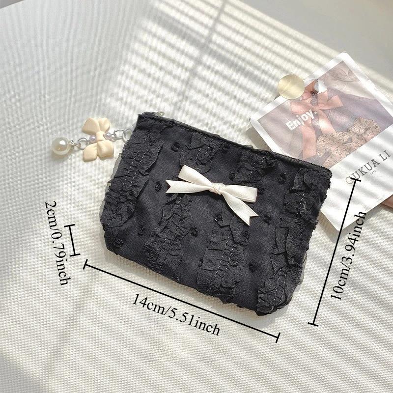Mini and Cute Makeup Bag, Lace Bow, Portable Coin Wallet Handbag, Ladies' Cosmetics Storage Bag
