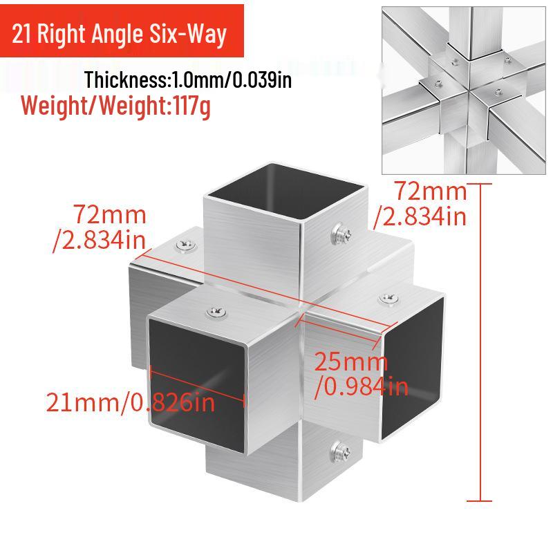 Stainless Steel Four-Way Tee Connector for Square Tubes - Weld-Free Fastener