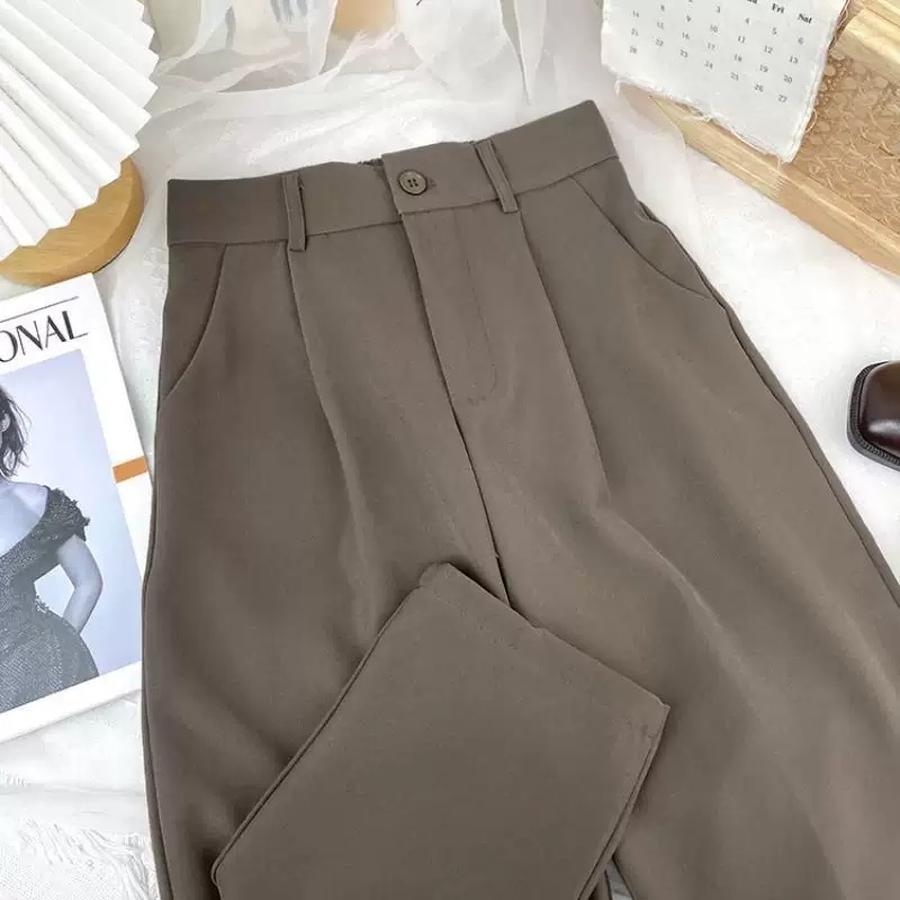 Calças Casuais Femininas Primavera/Verão/Outono/Inverno Novo Design de Cintura Alta e Perna Larga Calças
