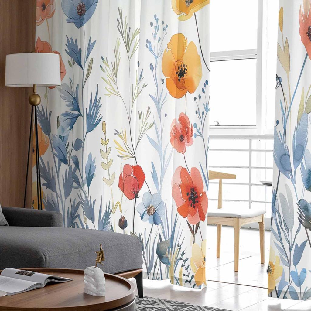 Flower And Plant Leaves Window Tulle Curtains for Living Room Bedroom Hotel Luxury Decoration Sheer Curtains