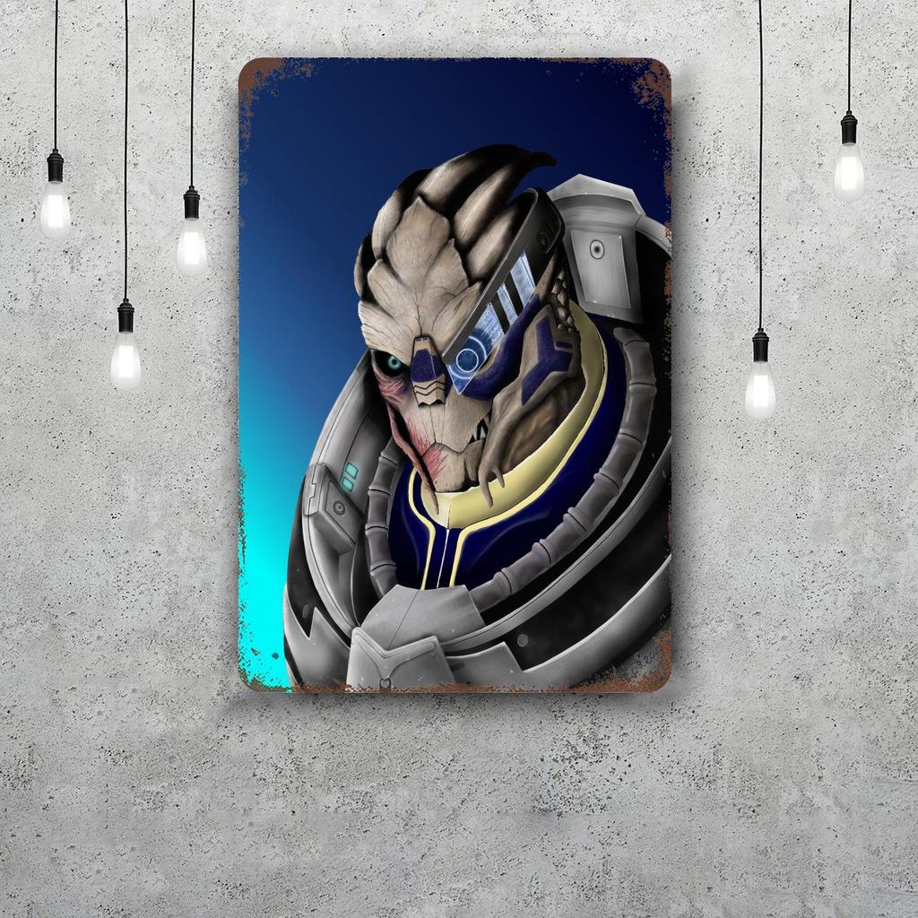 Garrus Close Up Mass Effect Vintage Metal Tin Signs Posters Decor Retro Metal Plaque Wall Art Decor for Garage Bar