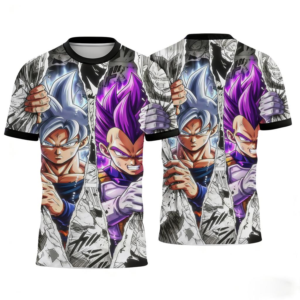 Dragon Ball Goku Vegeta Anime Print T-shirts Casual Short Sleeve Tees Kids Fashion Streetwear Family Matching Outfits