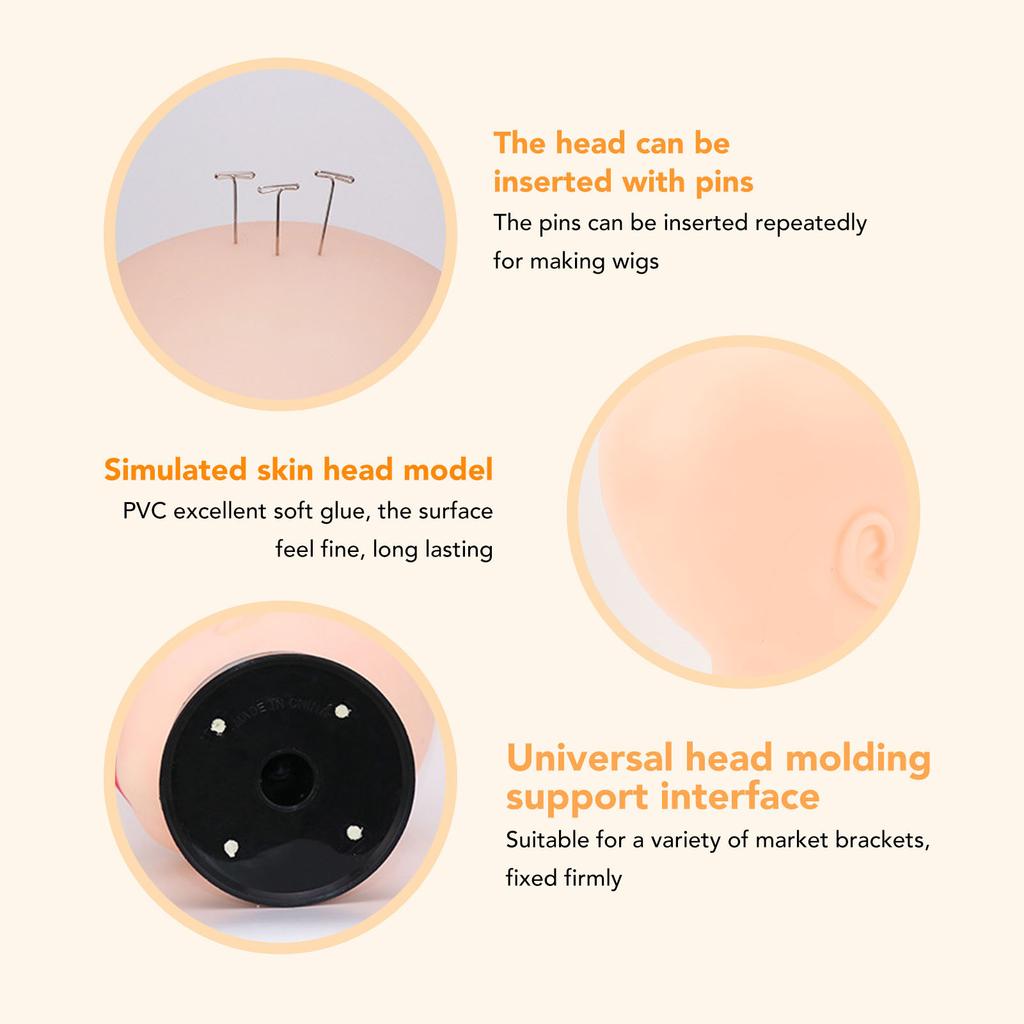 Bald Mannequin Head PVC Soft Delicate Bald Head Model with Universal Bracket Interface for Makeup Wig Hat Display